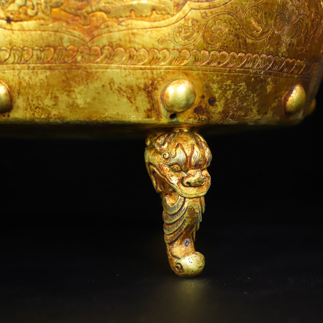 A Exquisite Gilt Bronze Auspicious Beast Drum - 3