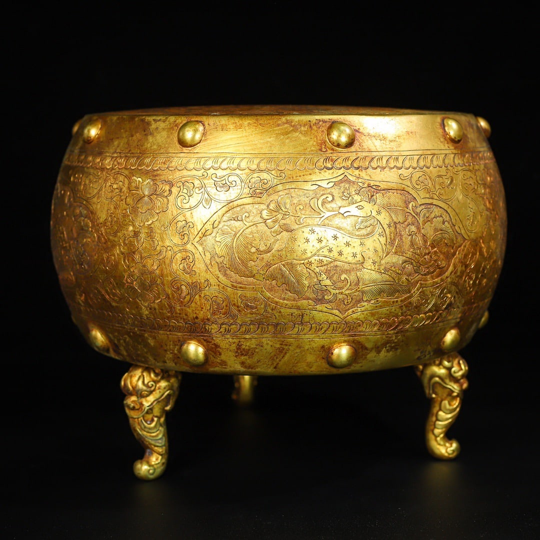 A Exquisite Gilt Bronze Auspicious Beast Drum - 4