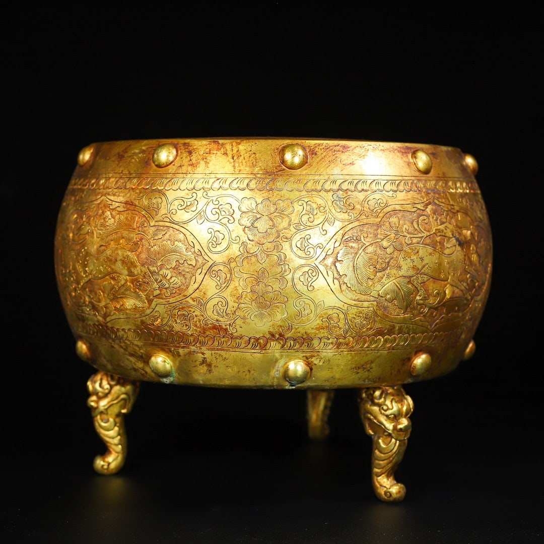 A Exquisite Gilt Bronze Auspicious Beast Drum - 6