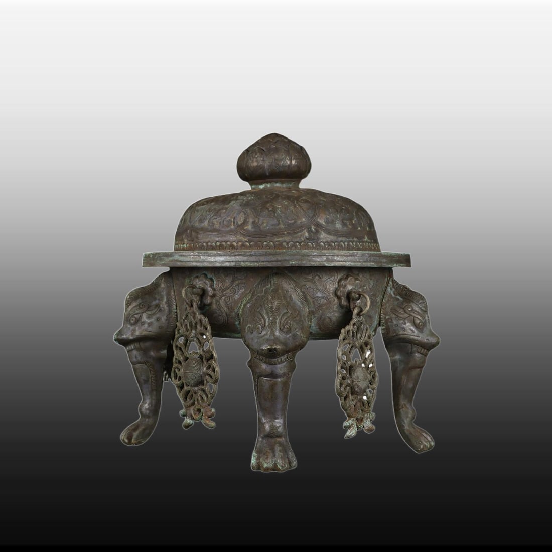 A Exquisite Black Silver Five-legs Censer: A Exquisite Black Silver Five-legs Censer,Han Dynasty, China,Size:11.8inx11in,Weight:2368g 黑银五足炉,中国汉代