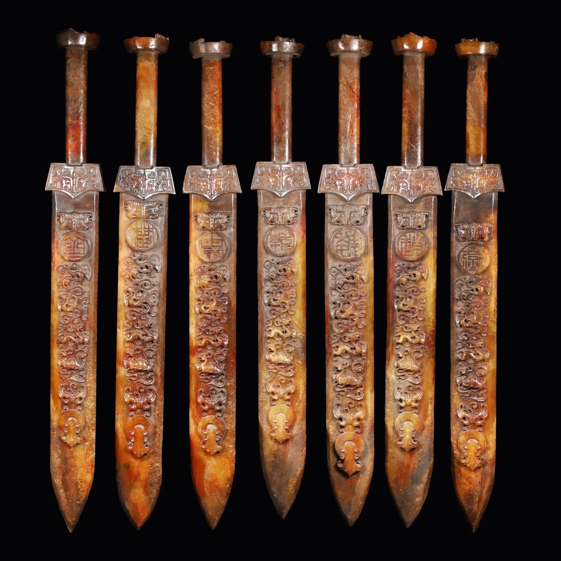 A Set of Exquisite Hotan Jade Sword: A Set of Exquisite Hotan Jade Sword,Han Dynasty, China,Size:32.3inx3.9inx2.8in ,Weight:1809g 一套和田玉剑,中国汉代
