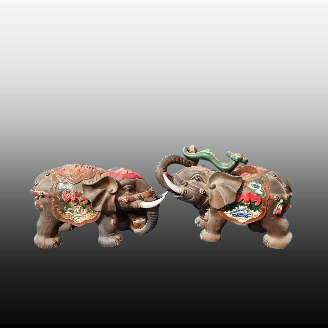 A Exquisite A pair of Shiwan Porcelain Elephant Ornament: A Exquisite A pair of Shiwan Porcelain Elephant Ornament,Qing Dynasty, China,With Mark,Size:13.8inx7.9inx9.8in