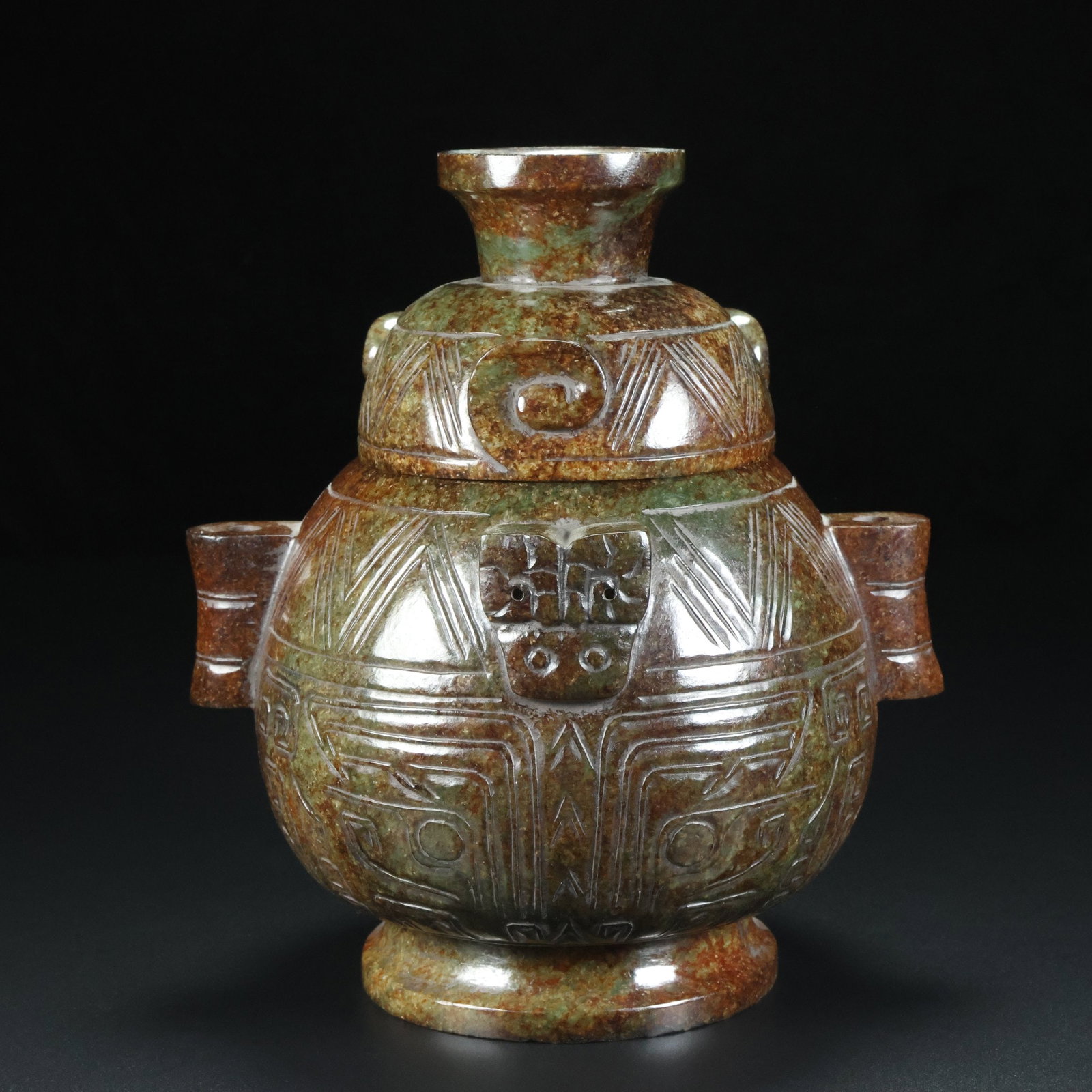 A Exquisite Hotan Jade Beast-Face Incense Censer: A Exquisite Hotan Jade Beast-Face Incense Censer,Han Dynasty, China,With Mark,Size:7.1inx6.7inx5.9in ,Weight:2330g 和田玉兽面香炉,中国汉