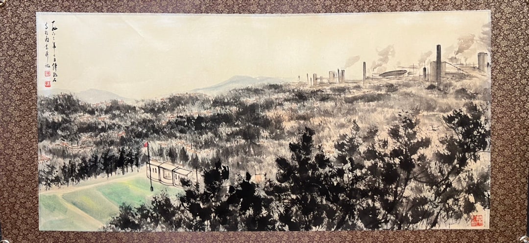 A Chinese Vertical Scroll Ink Painting of Landscape on Paper: A Chinese Vertical Scroll Ink Painting of Landscape on Paper,Modern Time of China,Fu Baoshi,without frame size:26.8inx54.7in 一幅中国水墨纸本山