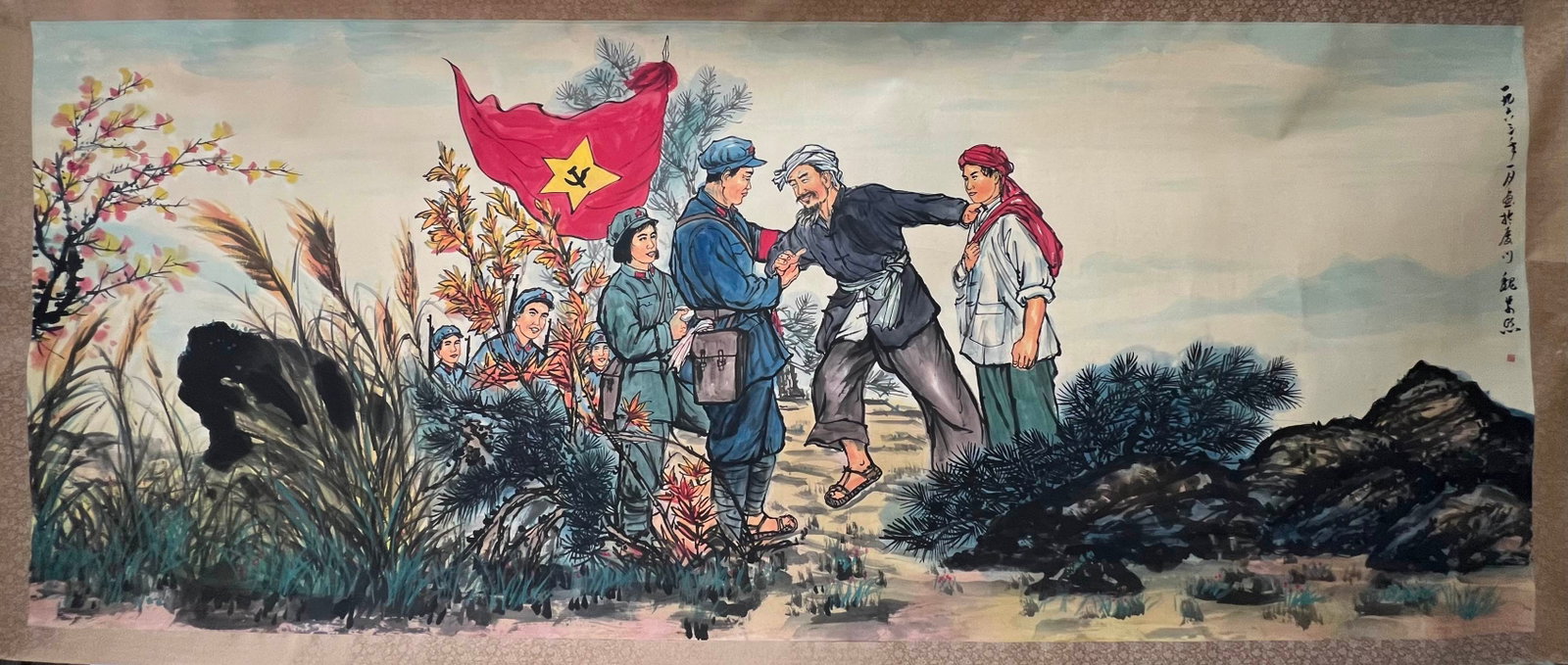 A Chinese Ink Painting of Figures on Paper: A Chinese Ink Painting of Figures on Paper,Modern Time of China,Wei Zixi,without frame size:57.1inx141.7in