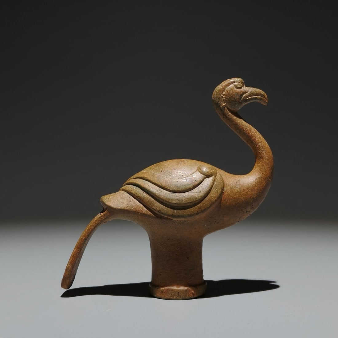 A Exquisite Bronze Bird-shaped Ornament: A Exquisite Bronze Bird-shaped Ornament,Han Dynasty, China,Size:5.1inx4.7inx1.8in 青铜鸟形摆件,中国汉代