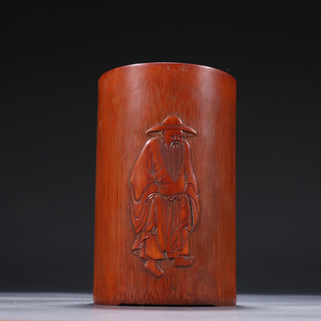 A Exquisite Bamboo Carving Figures Pattern Brush Pot: A Exquisite Bamboo Carving Figures Pattern Brush Pot,Qing Dynasty, China,With Mark,Size:3.4inx5.3in