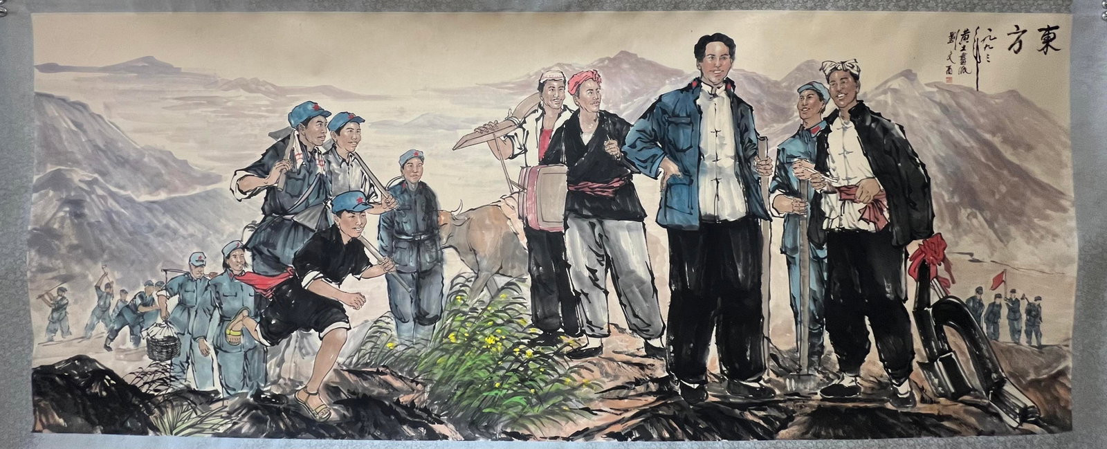 A Chinese Ink Painting of Figures on Paper: A Chinese Ink Painting of Figures on Paper,Modern Time of China,Liu Wenxi,without frame size:57.1inx141.7in