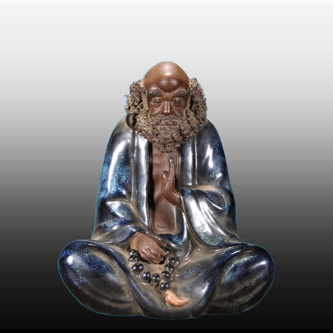 A Exquisite Shiwan Porcelain Statue of Arhat Ornament: A Exquisite Shiwan Porcelain Statue of Arhat Ornament,Qing Dynasty, China,With Mark,Size:7.5inx5.5inx8.7in 石湾瓷罗汉摆件,中国清代,