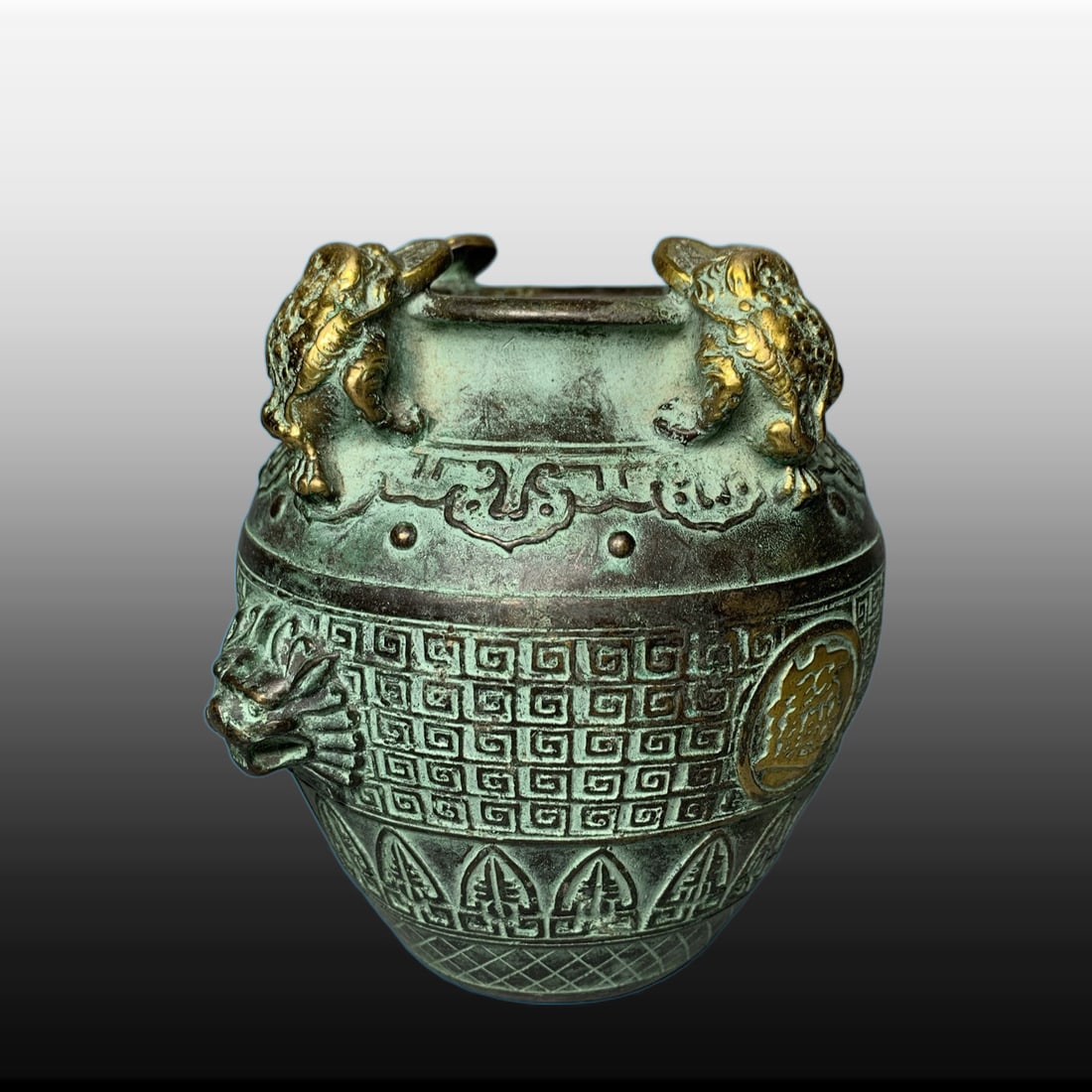 A Exquisite Bronze Golden Toad Jar - 2