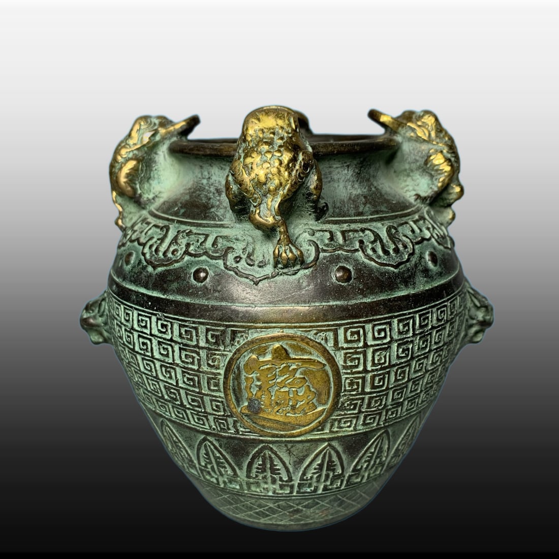 A Exquisite Bronze Golden Toad Jar - 5