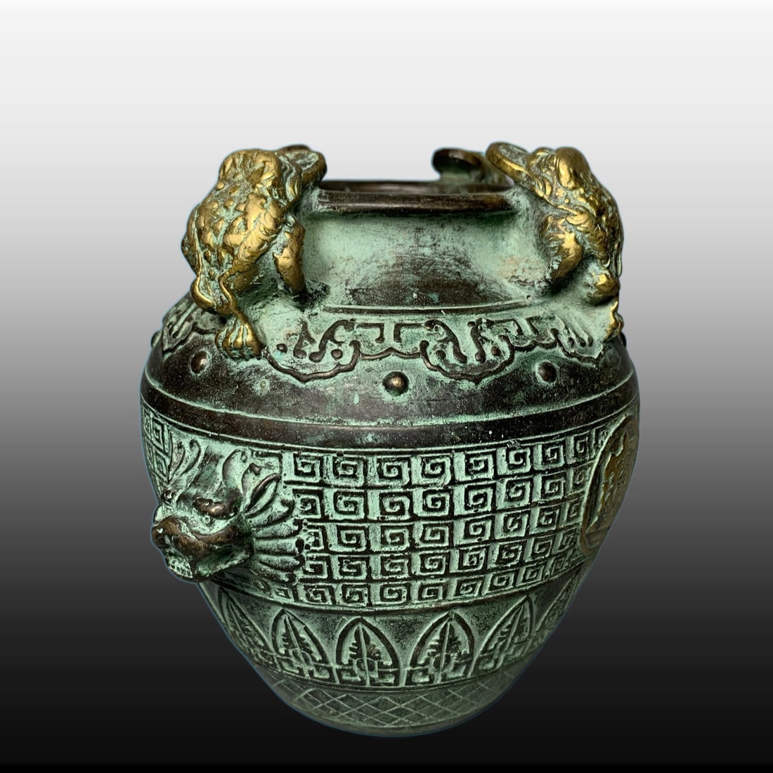 A Exquisite Bronze Golden Toad Jar - 6