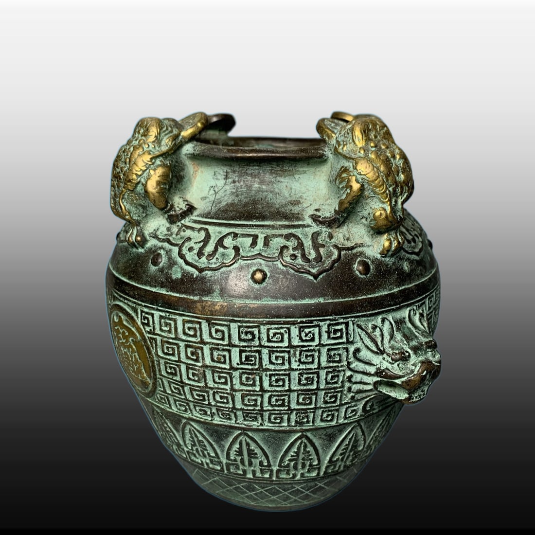 A Exquisite Bronze Golden Toad Jar - 7