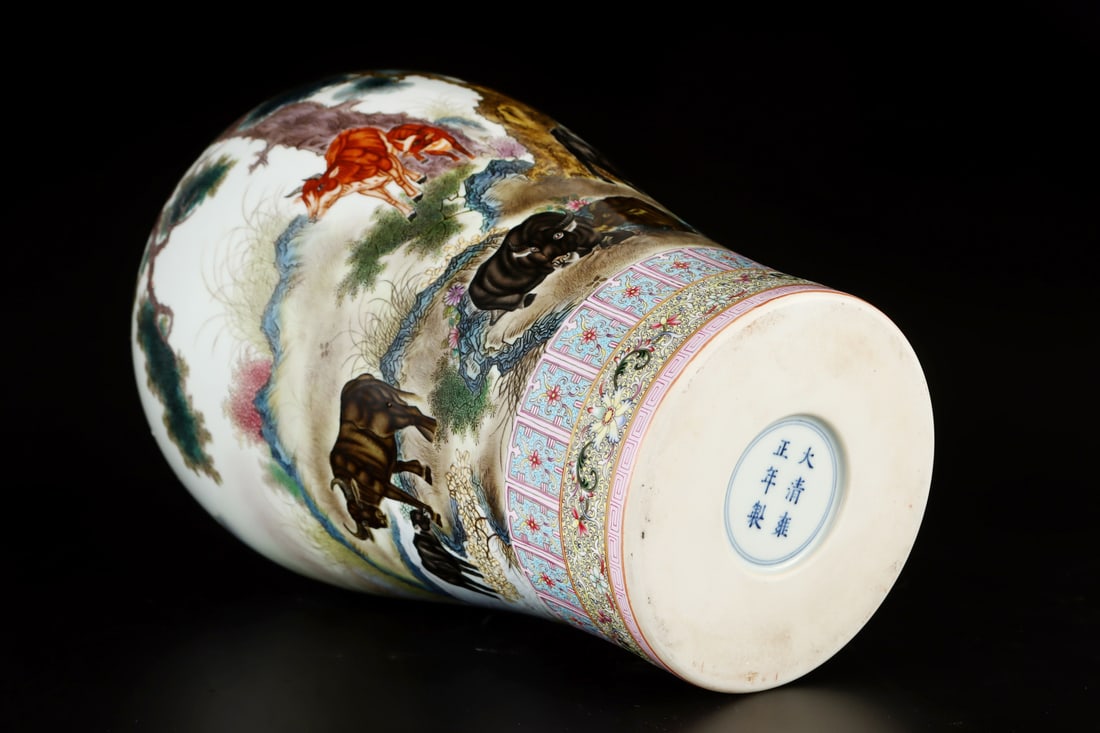 A Exquisite Enamel Buffalo Pattern Vase - 8