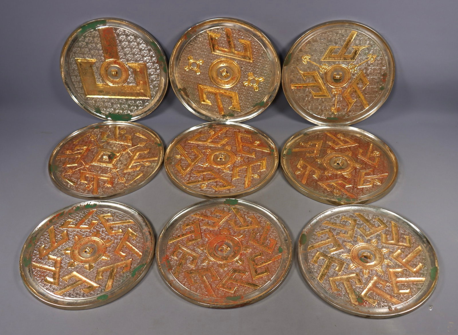 A Set of Exquisite Bronze Gilt Mirror: A Set of Exquisite Bronze Gilt Mirror,Han Dynasty, China,Size:0.6inx8.7in,Weight:10390g 一套青铜鎏金镜,中国汉代