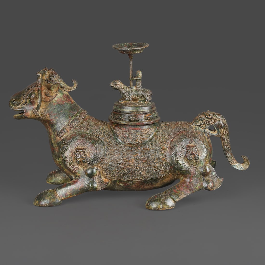 A Exquisite Bronze Beast Candlestick: A Exquisite Bronze Beast Candlestick,Ancient Time, China,With Mark,Size:19.7inx8.3inx12.8in,Weight:8050g 青铜兽灯台,远古时期,带款
