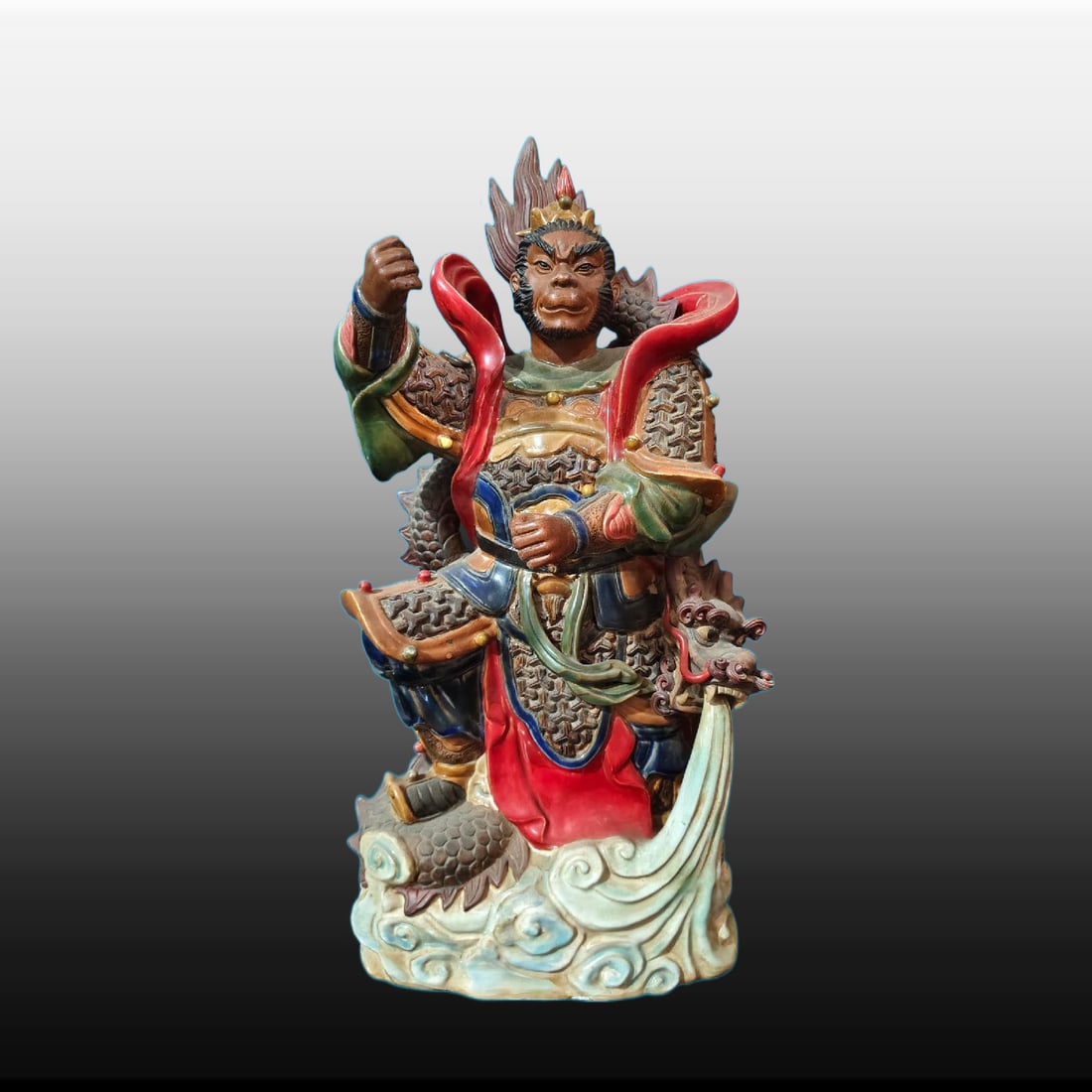 A Exquisite Shiwan Porcelain Monkey Ornament: A Exquisite Shiwan Porcelain Monkey Ornament,Qing Dynasty, China,With Mark,Size:10.6inx8.7inx20.9in 石湾瓷猴摆件,中国清代,带款