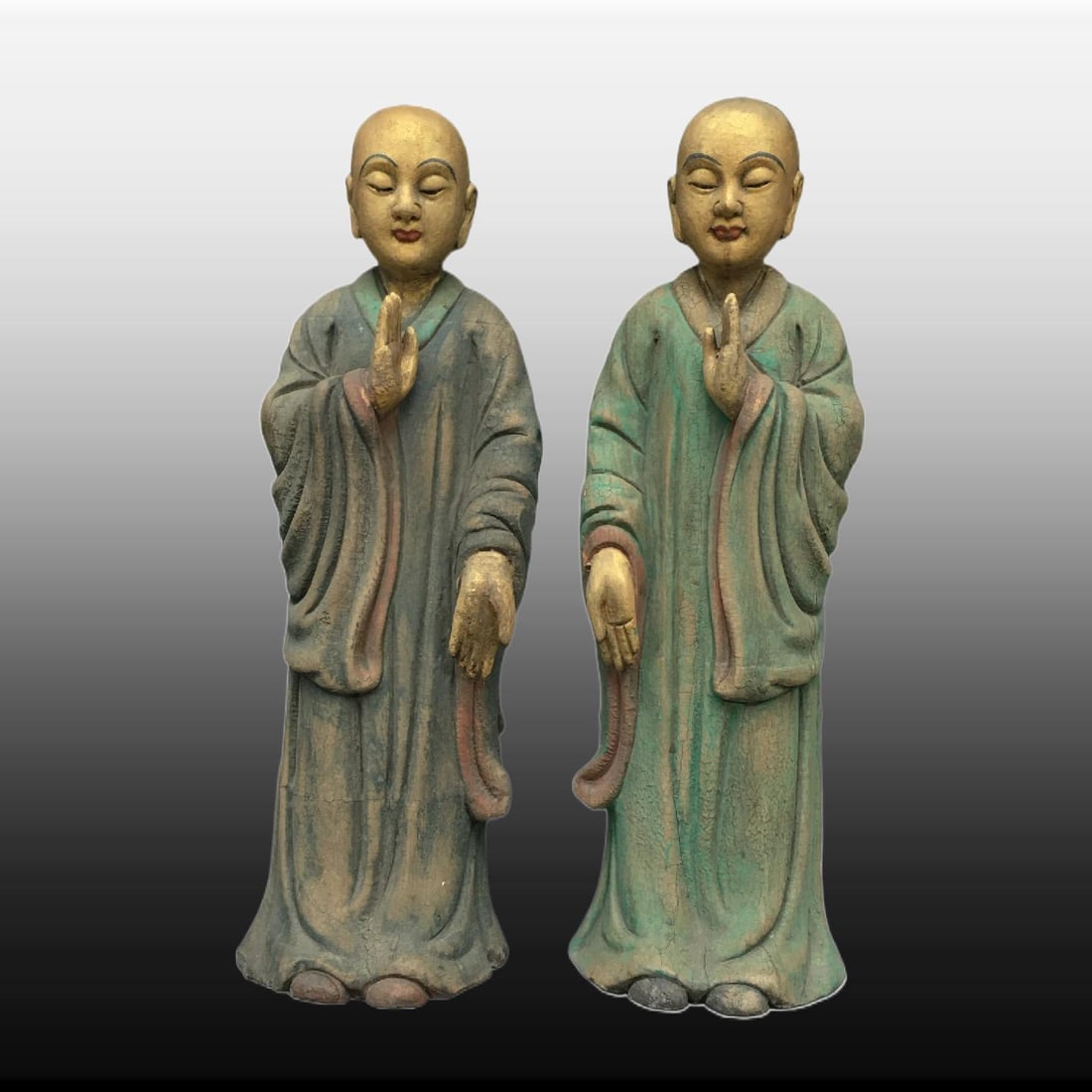 A pair of Exquisite Wooden Buddha statue Ornament: A pair of Exquisite Wooden Buddha statue Ornament,Ming Dynasty, China,Size:27.2inx8.7in 一对木胎佛摆件,中国明代