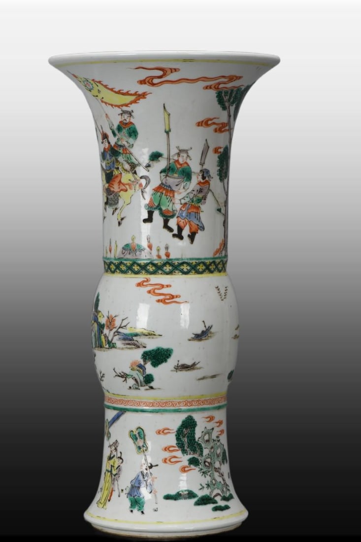 A Exquisite Wucai Figures Pattern Vase: A Exquisite Wucai Figures Pattern Vase,Qing Dynasty, China,Kangxi Six-character Mark,Size:18.1inx9.1inx6.7in