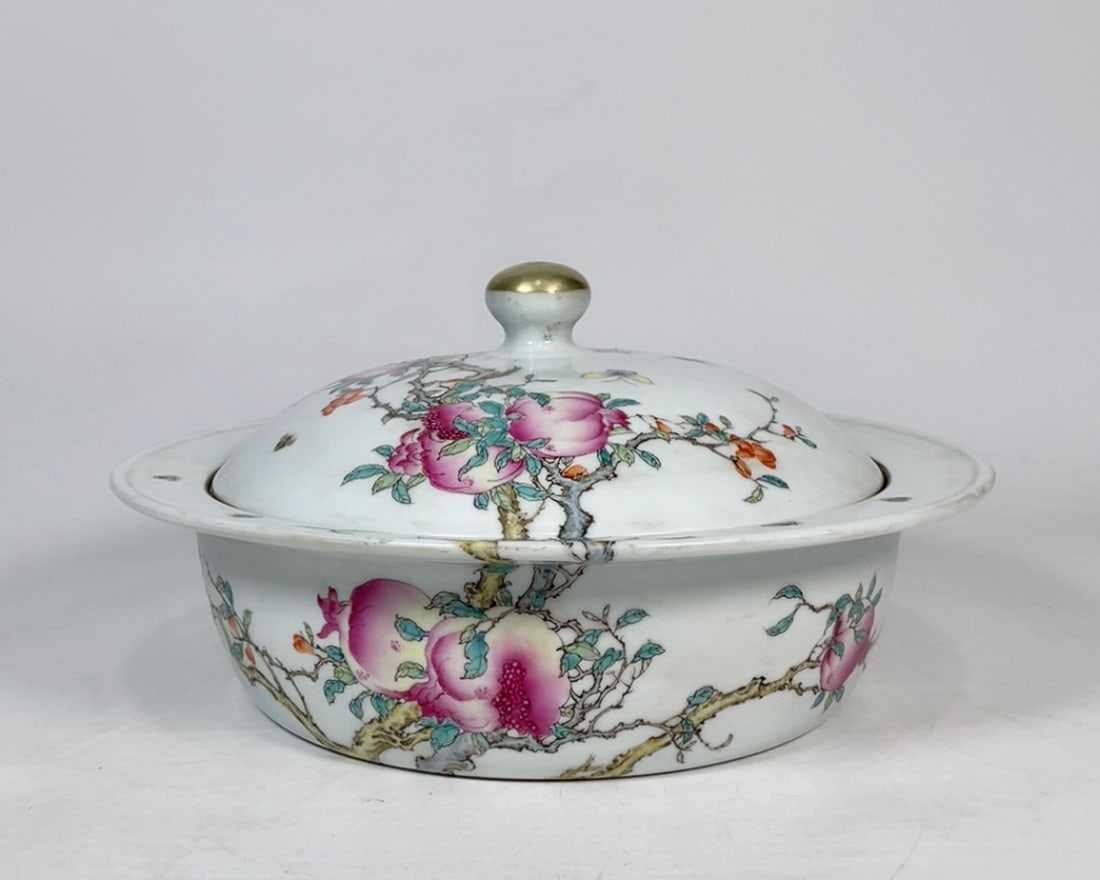 A Exquisite Famille-Rose Pomegranate Pattern Pot: A Exquisite Famille-Rose Pomegranate Pattern Pot,Qing Dynasty, China,Qianlong Six-character Mark,Size:5.7inx11.4in