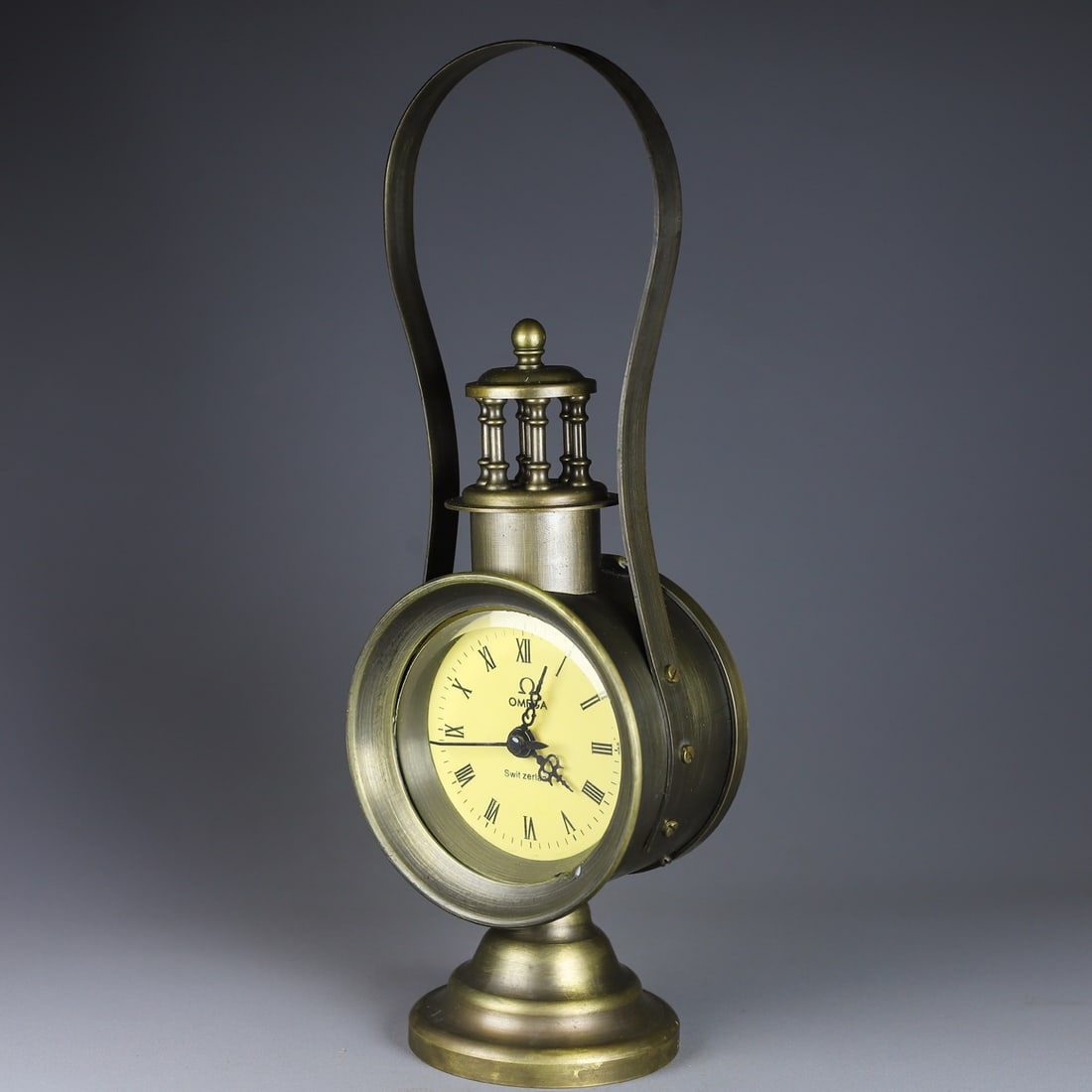 A Exquisite Coppery oil Lamp Shape Table Clock - 4