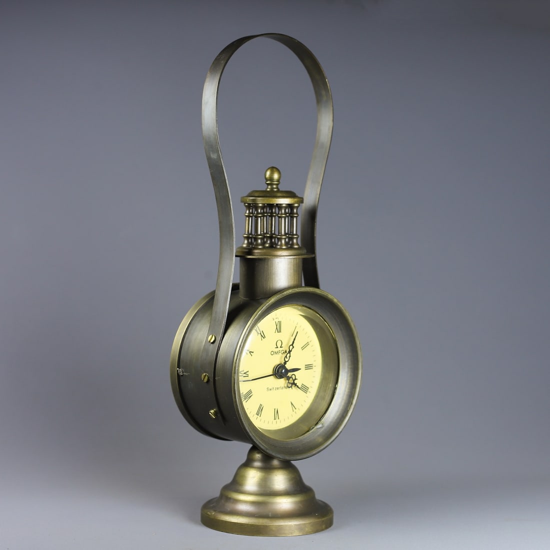 A Exquisite Coppery oil Lamp Shape Table Clock - 9