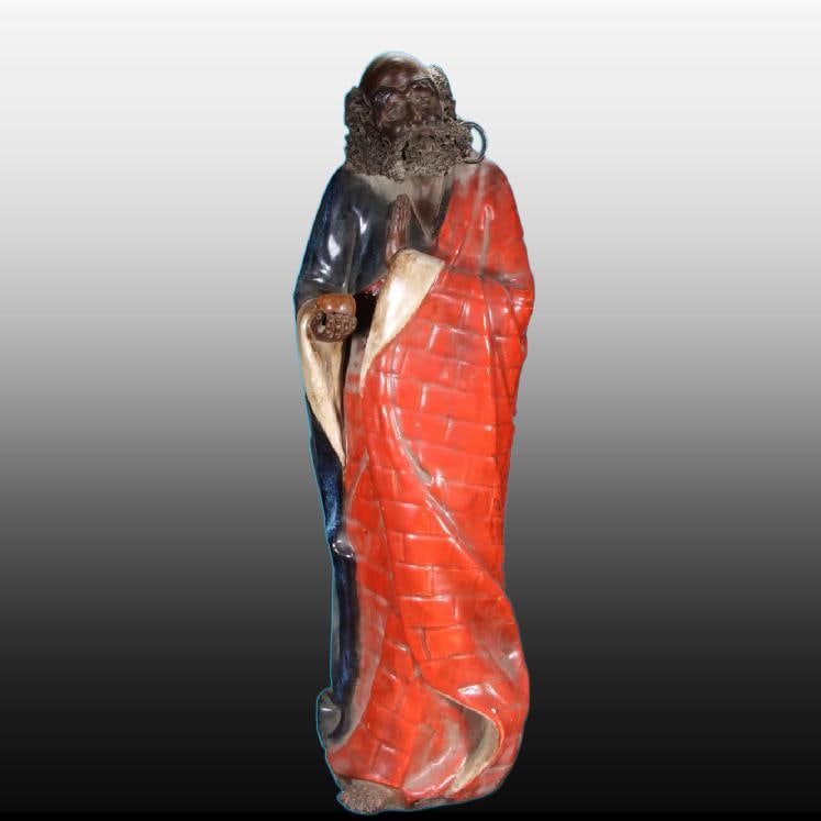 A Exquisite Shiwan Porcelain Statue of Arhat Ornament: A Exquisite Shiwan Porcelain Statue of Arhat Ornament,Qing Dynasty, China,With Mark,Size:7.9inx5.9inx21.7in 石湾瓷罗汉摆件,中国清代,&#