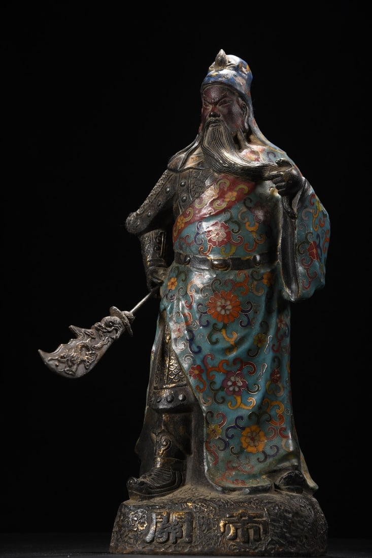 A Exquisite Gilt Bronze Cloisonne Figures Ornament: A Exquisite Gilt Bronze Cloisonne Figures Ornament,Ming Dynasty, China,Yongle Six-character Mark,Size:15.4inx5.9inx5.9in,Weight:4180g 铜泥金景泰蓝人物&#