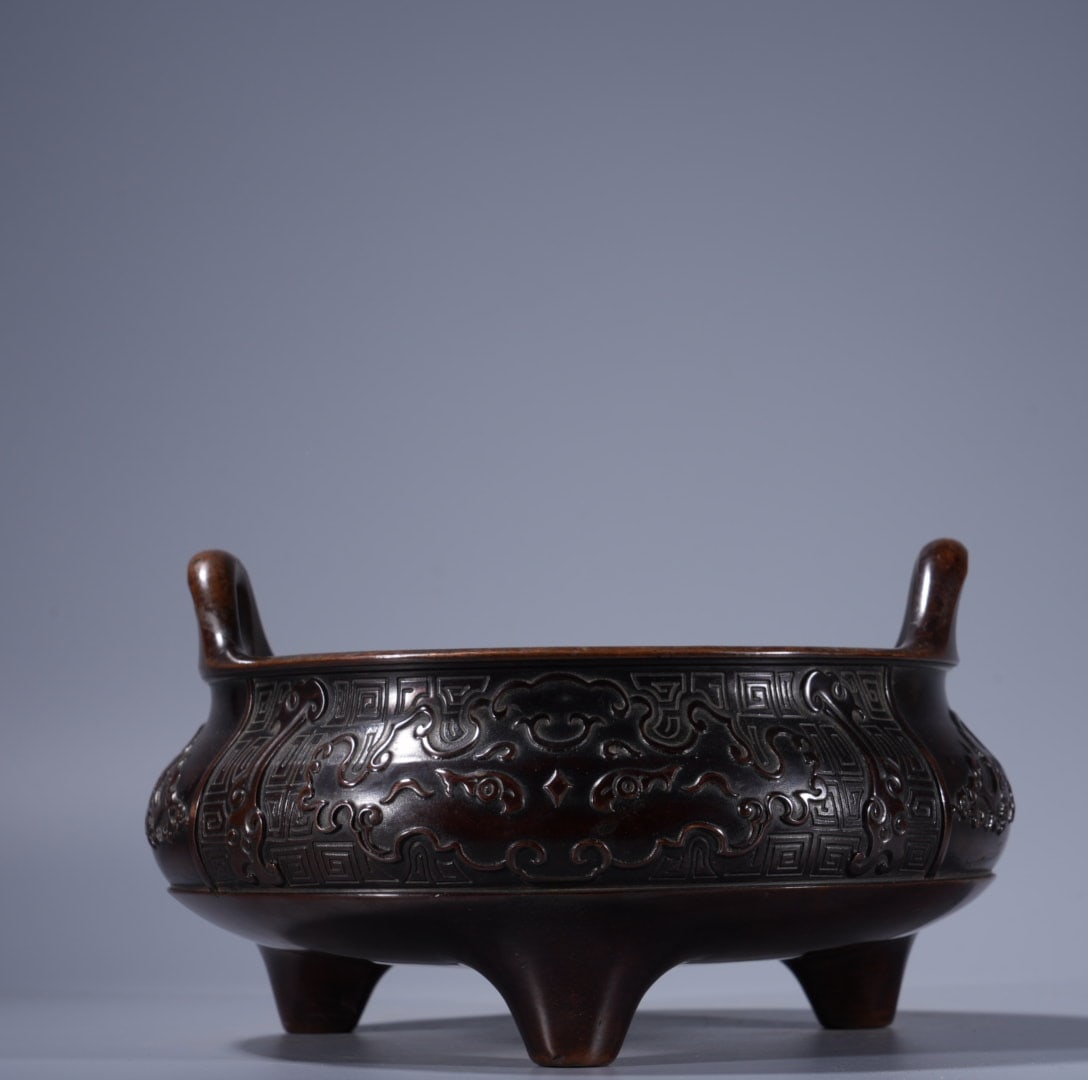 A Exquisite Copper Beast-Face Pattern Double-Ears Censer (1 of 9)