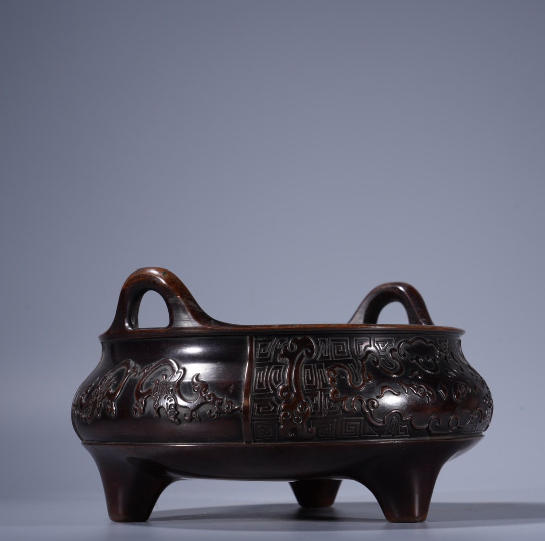 A Exquisite Copper Beast-Face Pattern Double-Ears Censer - 2