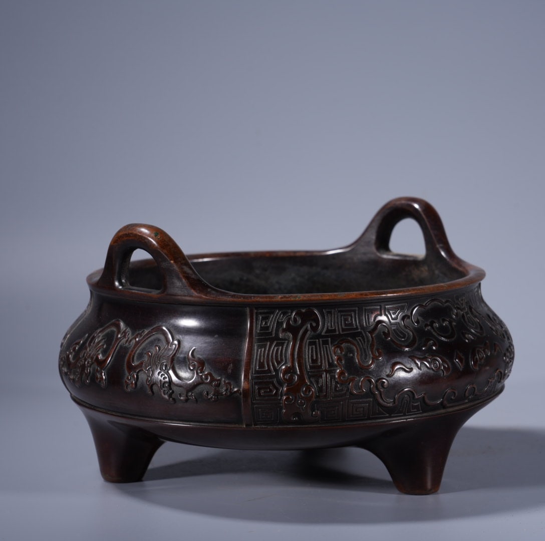 A Exquisite Copper Beast-Face Pattern Double-Ears Censer - 3