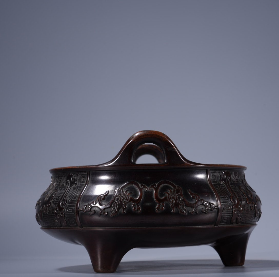 A Exquisite Copper Beast-Face Pattern Double-Ears Censer - 4
