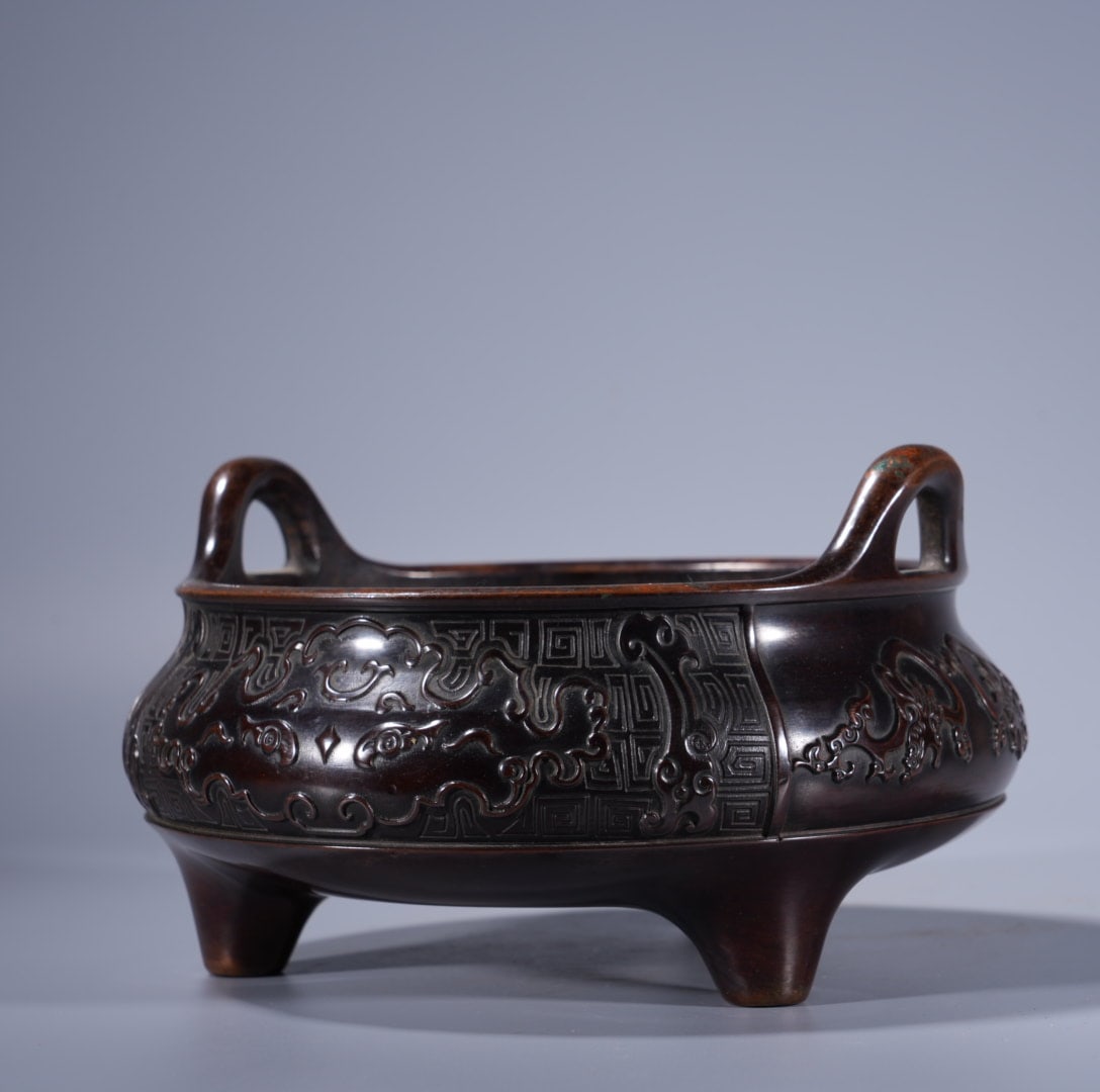 A Exquisite Copper Beast-Face Pattern Double-Ears Censer - 5