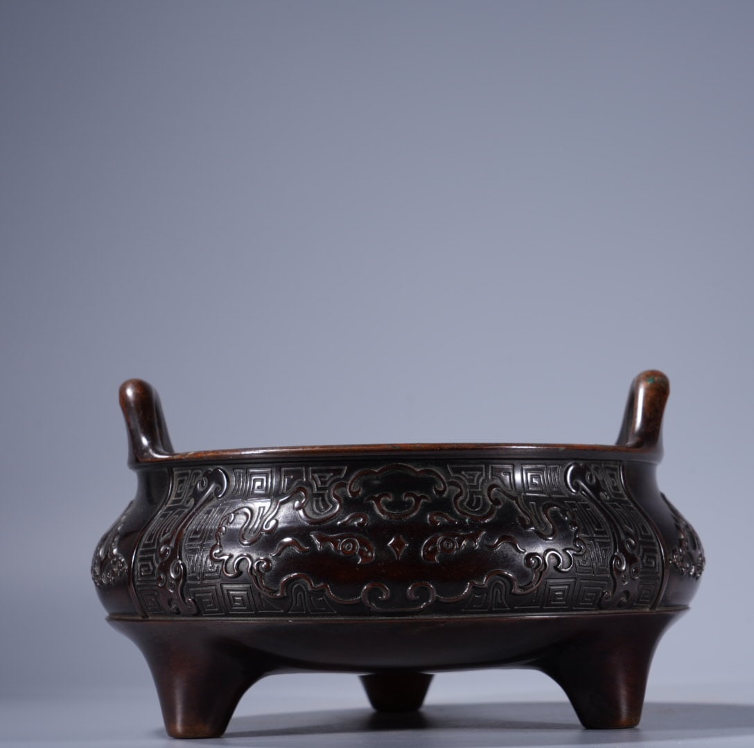 A Exquisite Copper Beast-Face Pattern Double-Ears Censer - 6