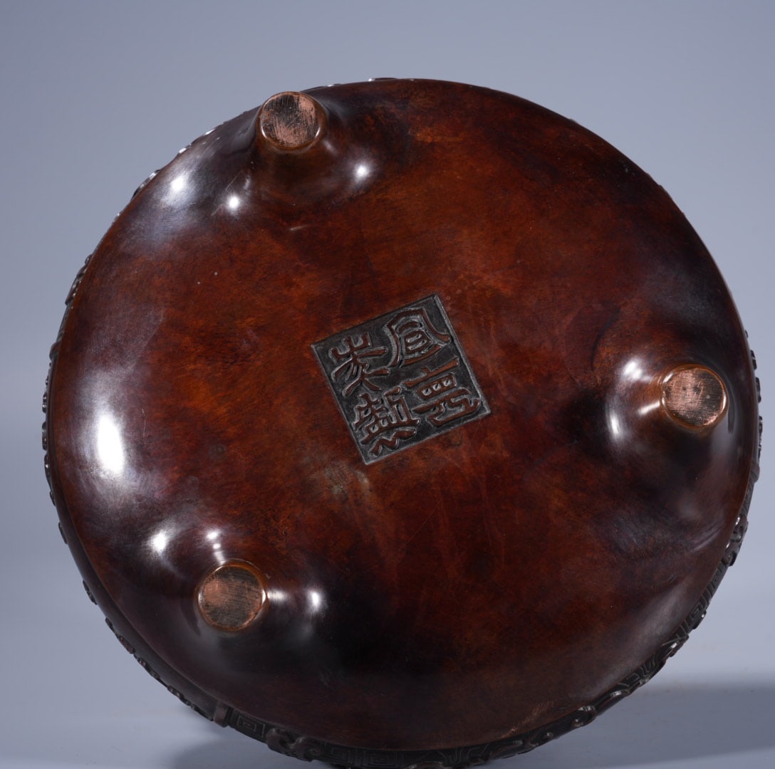 A Exquisite Copper Beast-Face Pattern Double-Ears Censer - 9