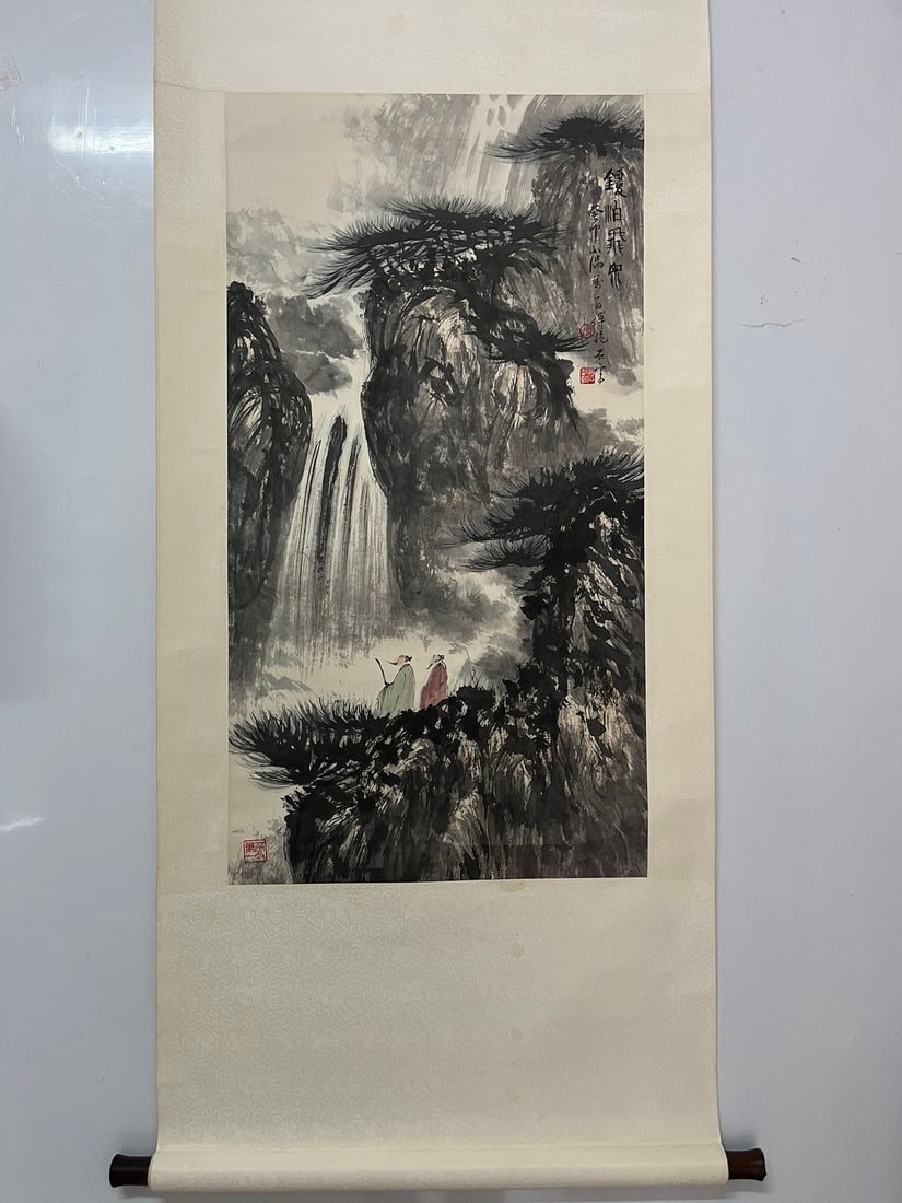 A Chinese Vertical Scroll Ink Painting of Landscape on Paper: A Chinese Vertical Scroll Ink Painting of Landscape on Paper,Modern Period of China,Fu Baoshi,without frame size:37.8inx18.5in 一幅中国水墨纸本山&