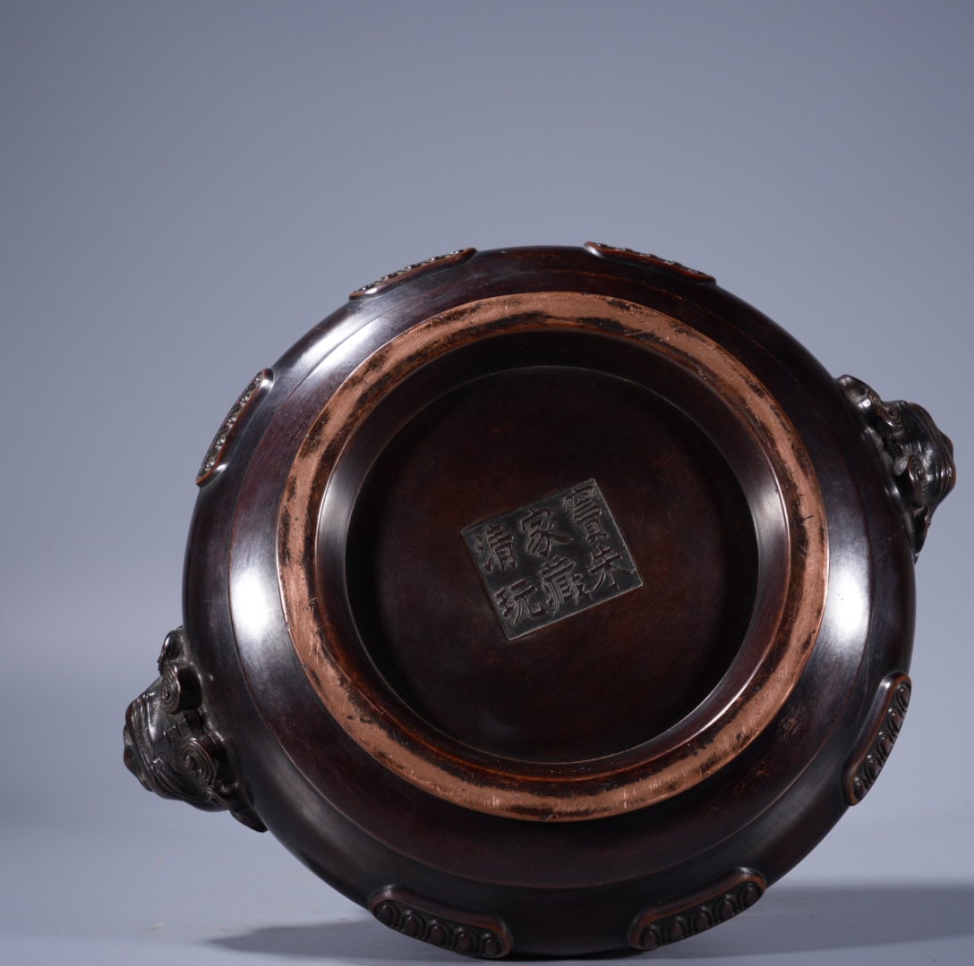A Exquisite Copper Lion-Ears Censer - 9