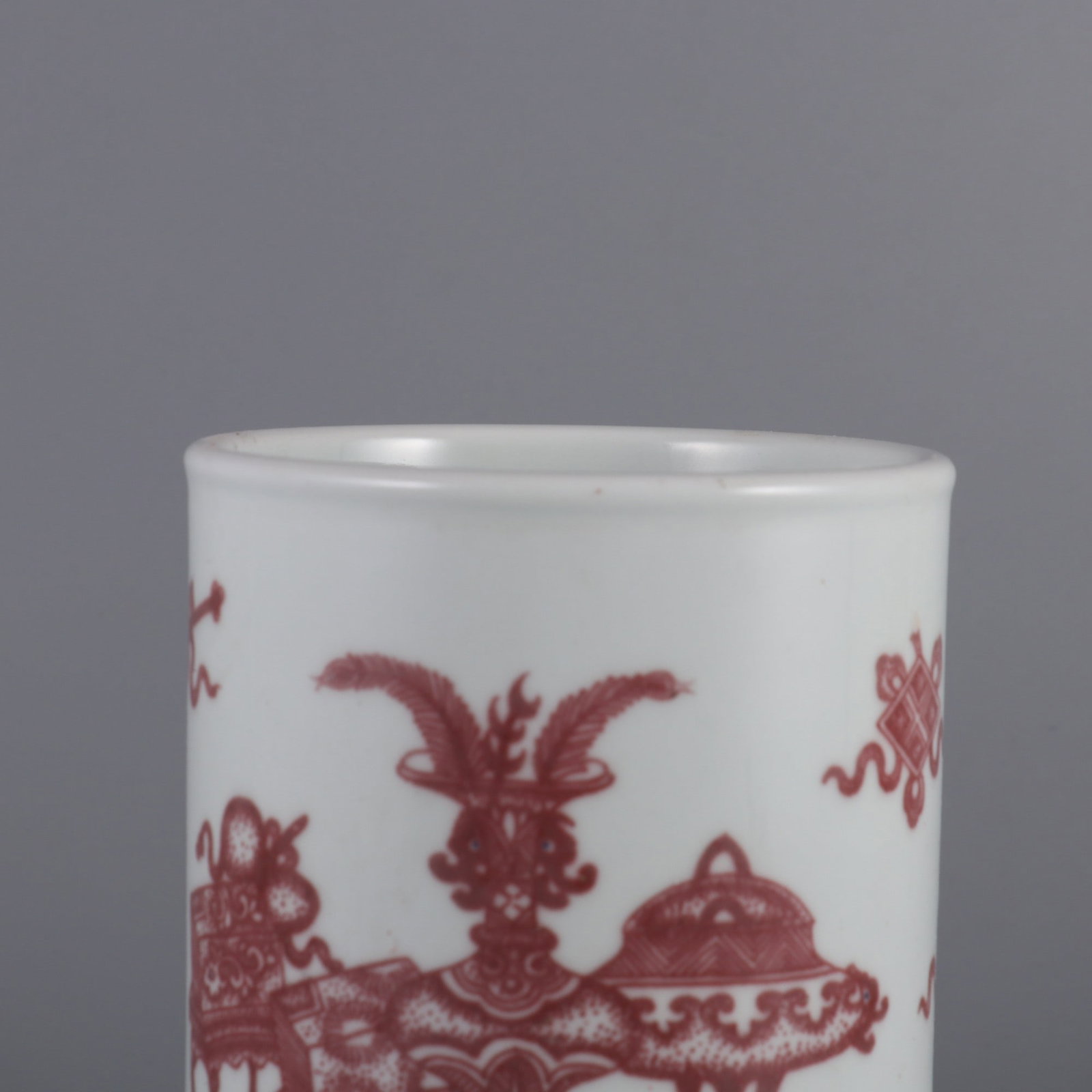 A Exquisite Underglaze-Red Antique Pattern Brush Pot - 4