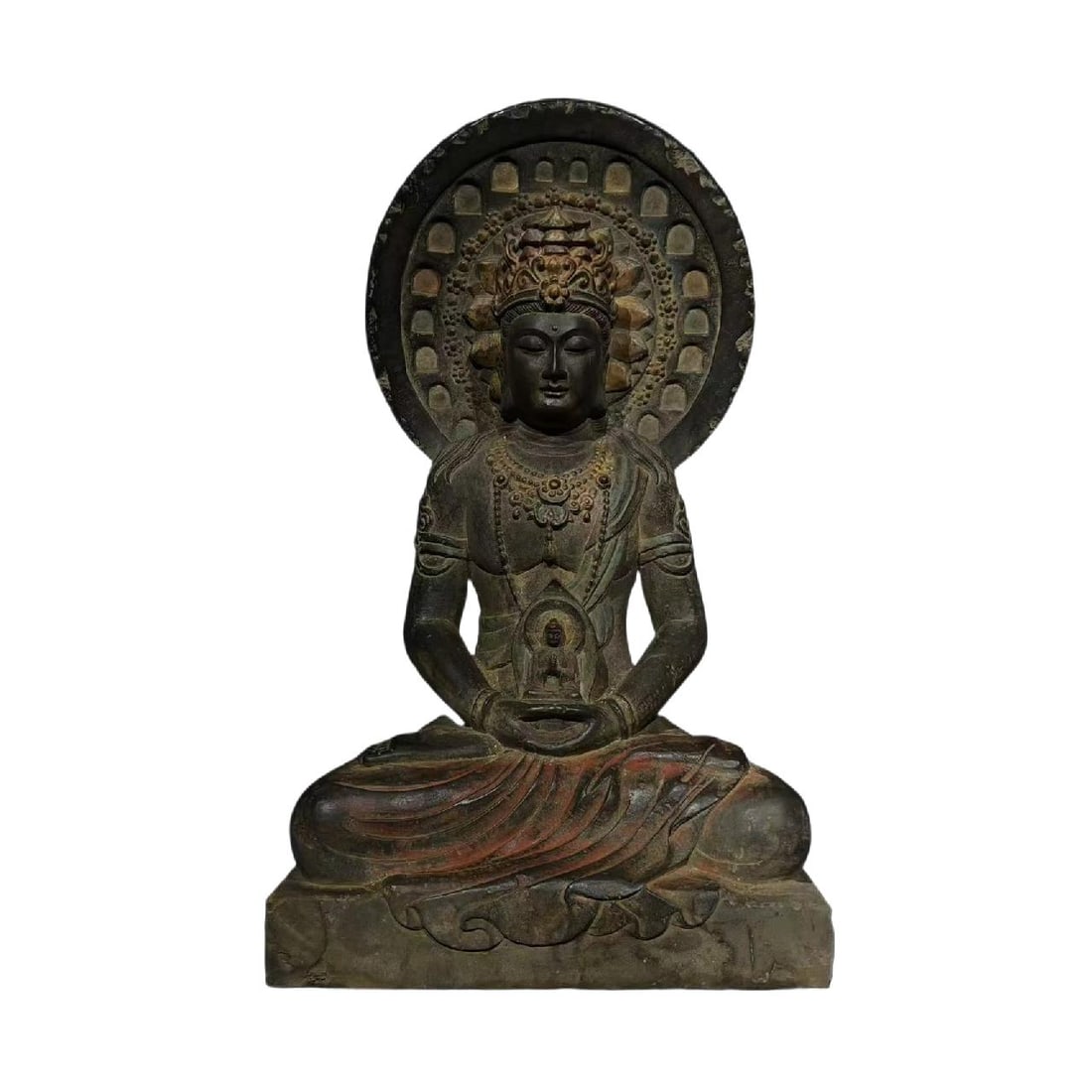 A Exquisite Limestone Painted Color Buddha statue Ornament: A Exquisite Limestone Painted Color Buddha statue Ornament,Ming Dynasty, China,Size:27.6inx15.4inx9.4in