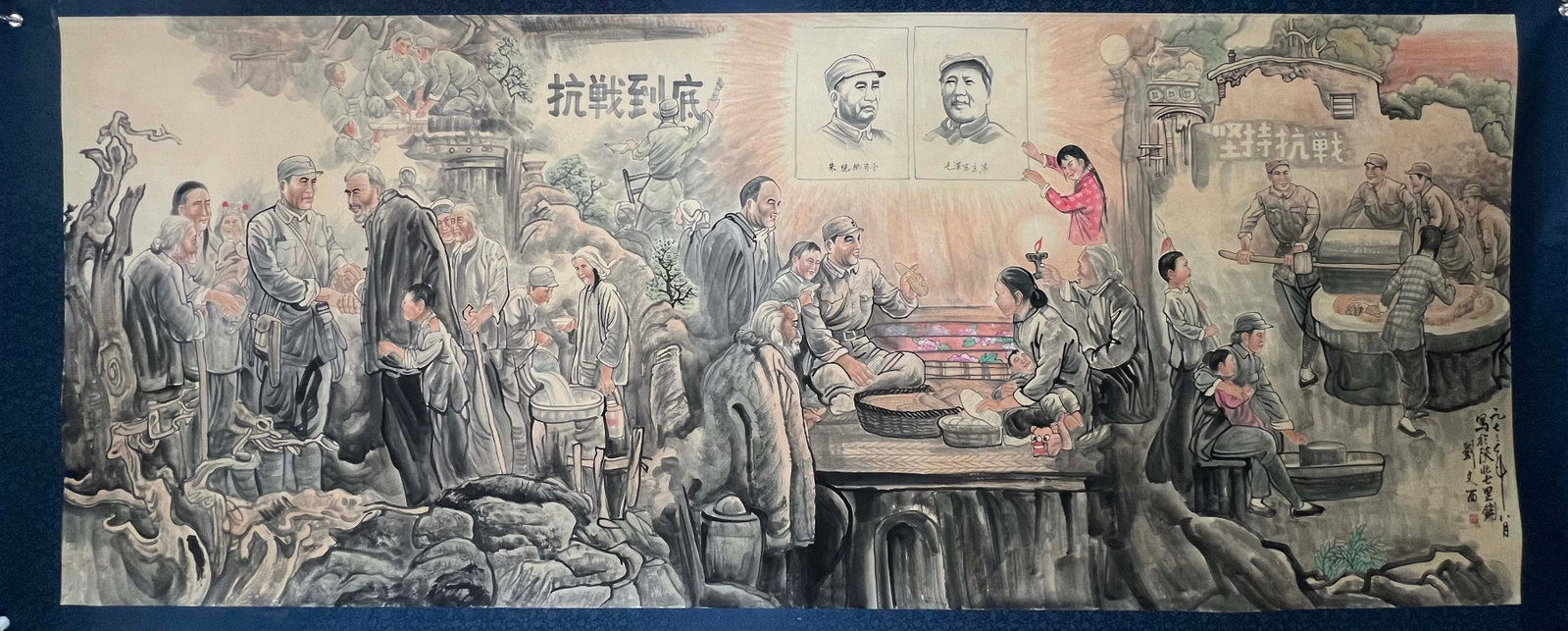 A Chinese Ink Painting of Figures on Paper: A Chinese Ink Painting of Figures on Paper,Modern Time of China,Liu Wenxi,without frame size:57.1inx141.7in
