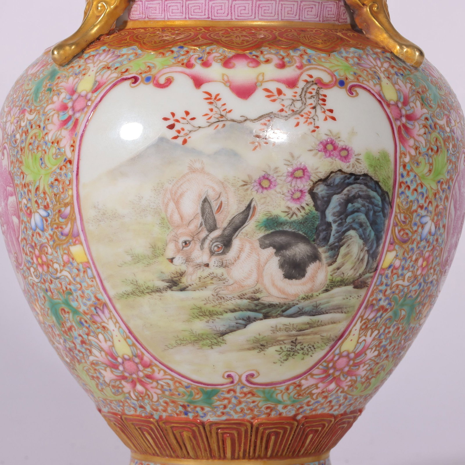 A Exquisite Enamel Cloisonne Rabbit Pattern Double-Ears Vase - 3