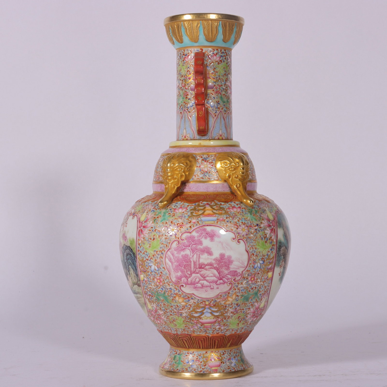 A Exquisite Enamel Cloisonne Rabbit Pattern Double-Ears Vase - 4