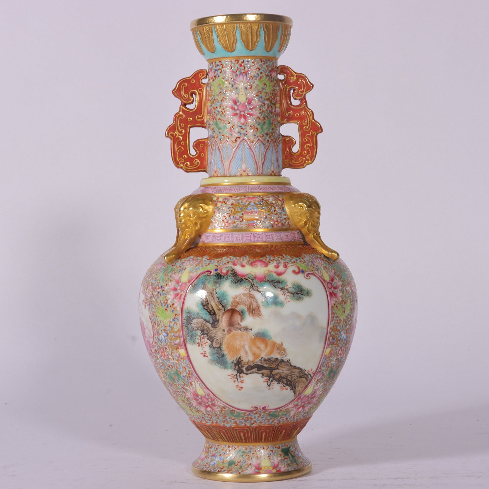 A Exquisite Enamel Cloisonne Rabbit Pattern Double-Ears Vase - 5