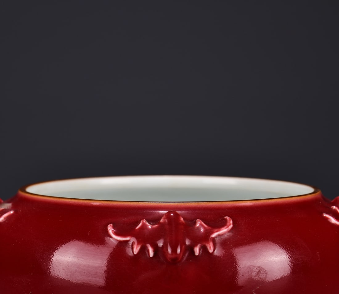 A Exquisite Lang Red Glazed Bat-Ears Brush Washer - 2