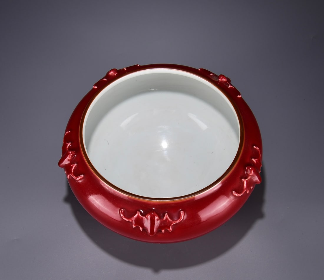 A Exquisite Lang Red Glazed Bat-Ears Brush Washer - 5