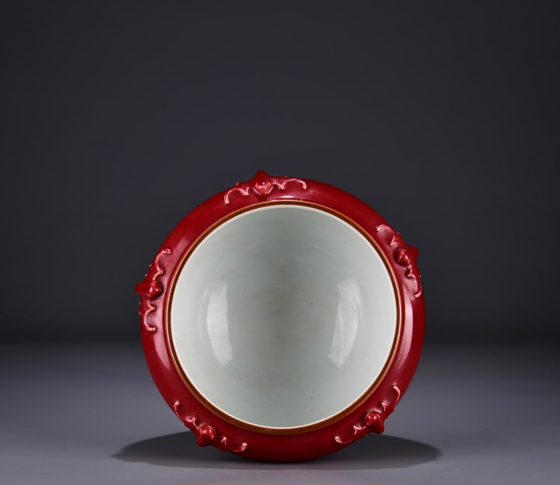 A Exquisite Lang Red Glazed Bat-Ears Brush Washer - 7