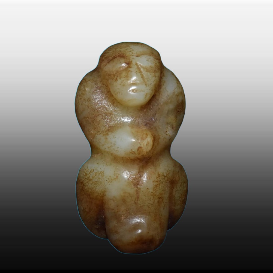 A Exquisite River Polished Jade Figure Ornament: A Exquisite River Polished Jade Figure Ornament,Ancient Time, China,Size:1.6inx2.8in,Weight:100g 河磨玉人形摆件,远古时期