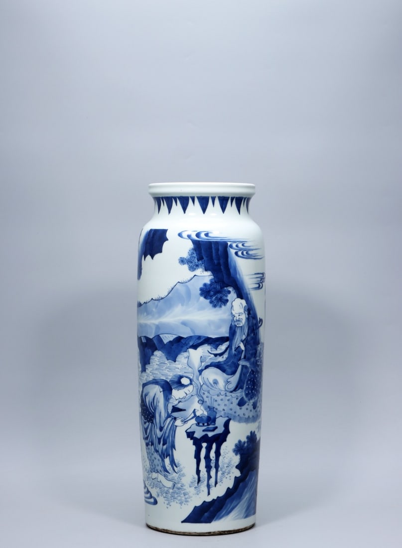 A Exquisite Blue and White Figures Pattern Vase: A Exquisite Blue and White Figures Pattern Vase,Ming Dynasty, China,Size:19.4inx6.1inx7.2inx6.3in 青花人物纹瓶,中国明代
