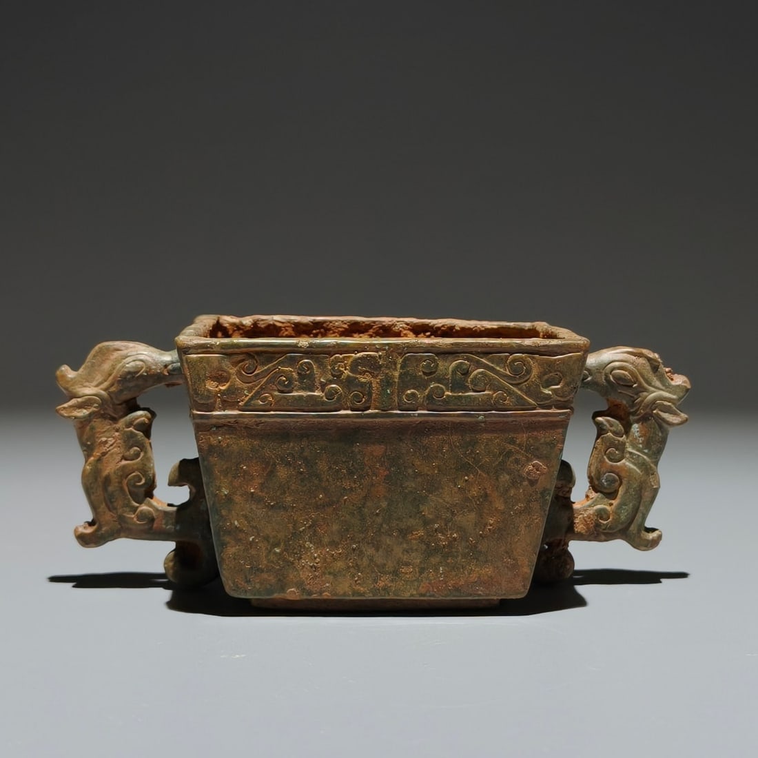 A Exquisite Bronze Auspicious Cloud Pattern Cup: A Exquisite Bronze Auspicious Cloud Pattern Cup,Ancient Time, China,Size:2inx4.9inx2.6in 青铜云纹杯,远古时期