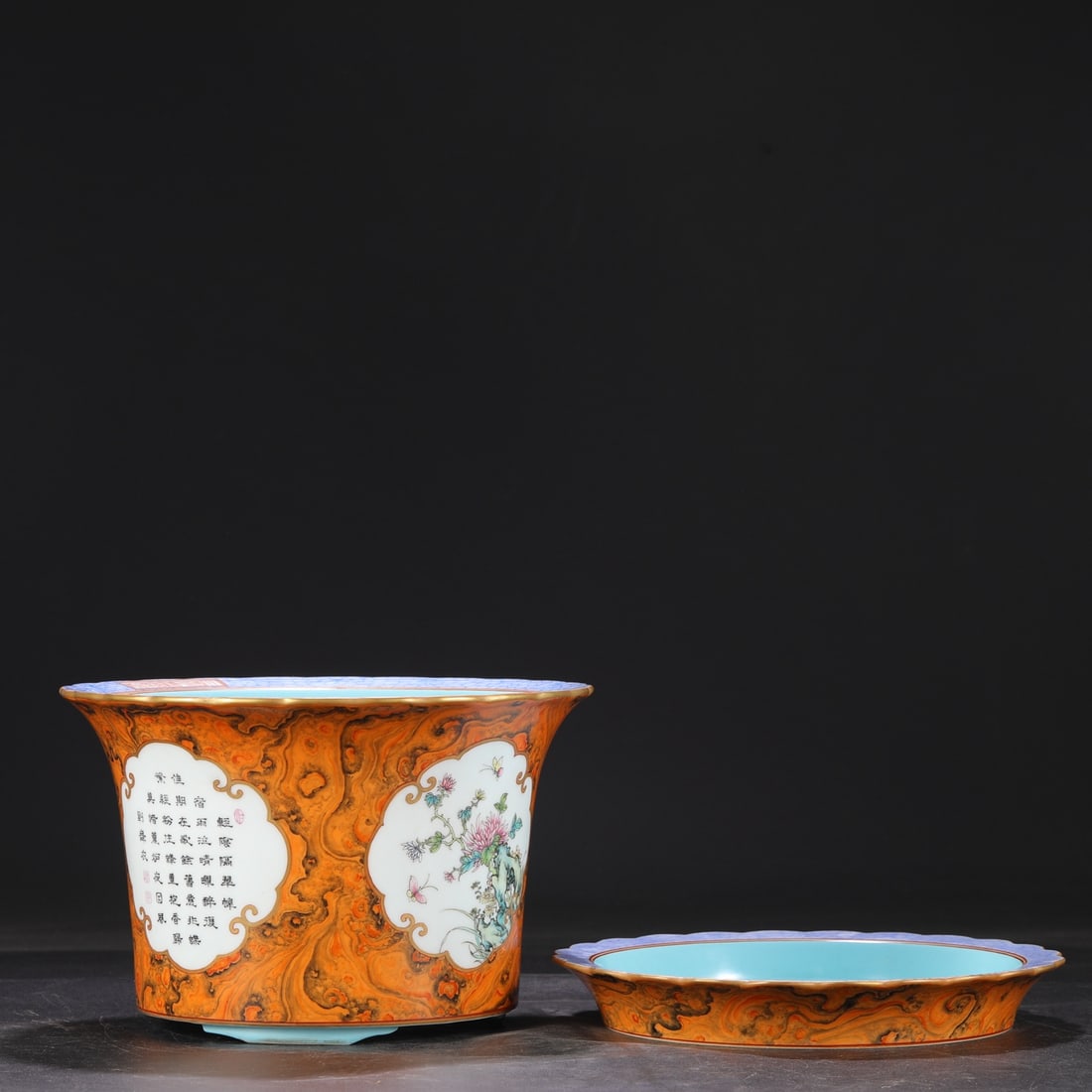 A Exquisite Famille-Rose Stone Pattern Glaze Flower Pattern Basin - 4